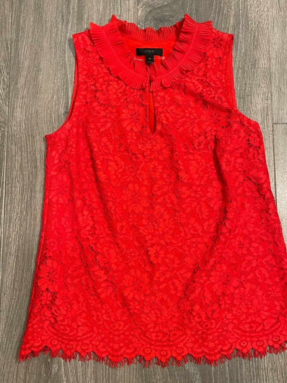 J. Crew Red Lace Ruffled Neck Shell - Picture 2 of 7
